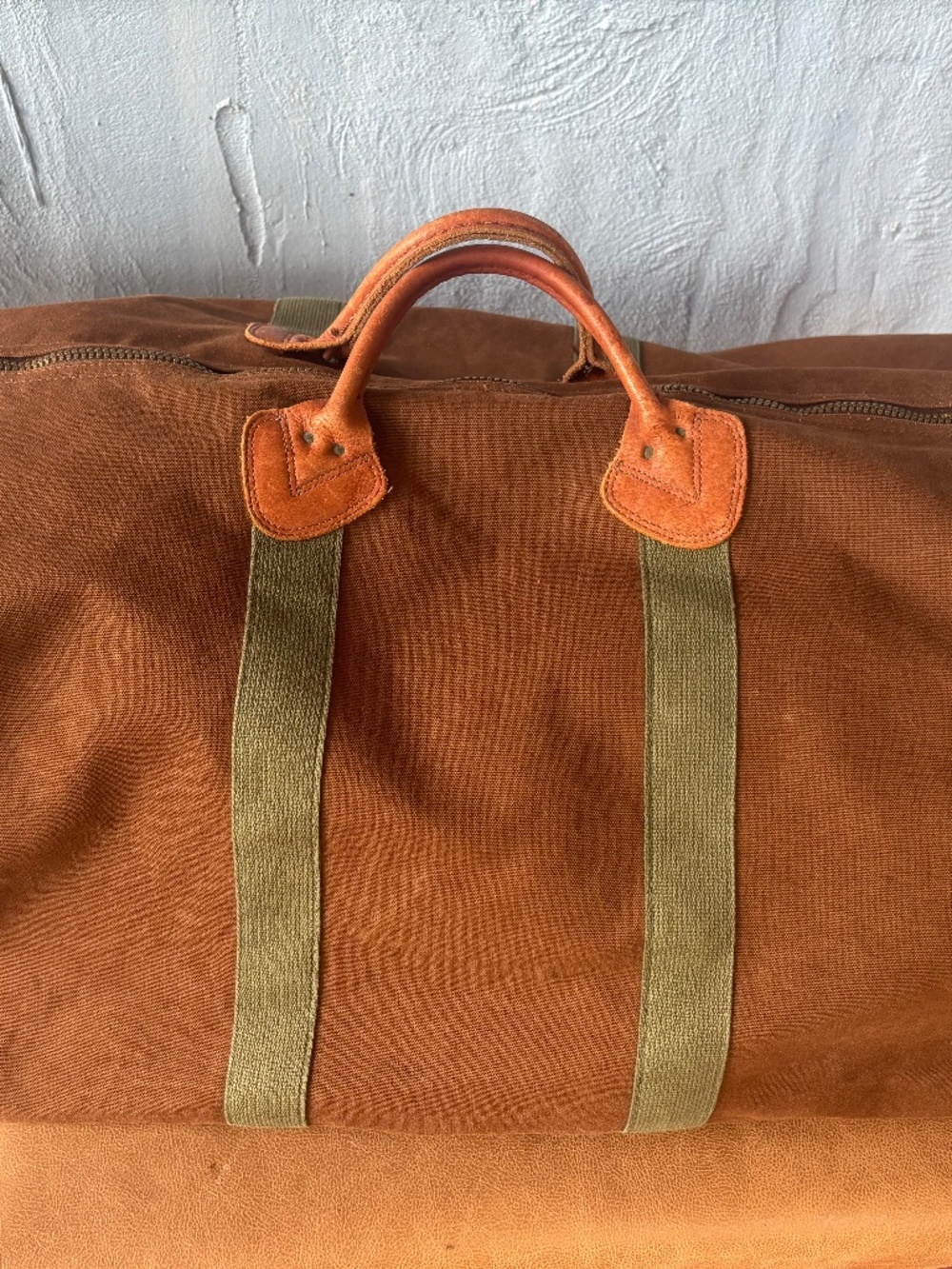 Vintage Extra Large LL Bean Canvas & Leather Zipper Duffle Bag 80s brown tote XL